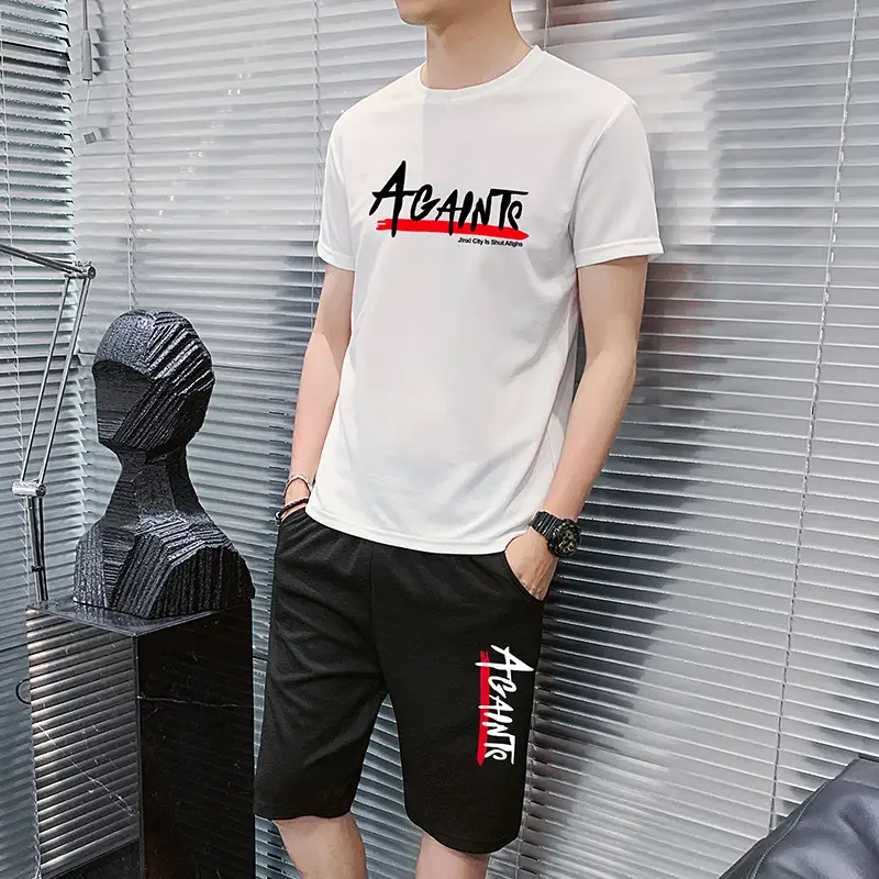 2025 Red Black AGAINTO Men's T-Shirt Shorts Set - Image 8