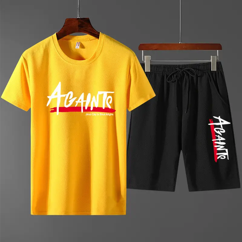 2025 Red Black AGAINTO Men's T-Shirt Shorts Set - Image 2
