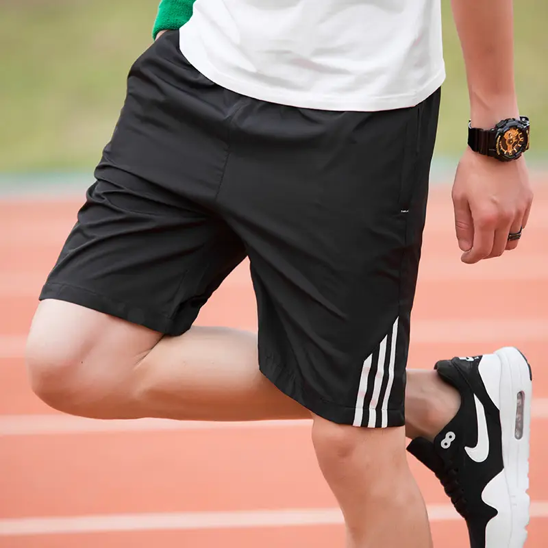 Men's Black Running Shorts with 3 Bars Design