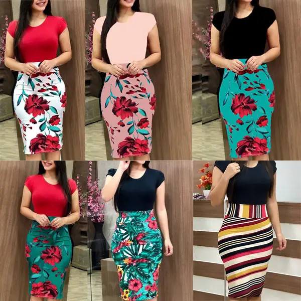 2026 Floral Bodycon Dress Plus Size Women Red White - Image 5