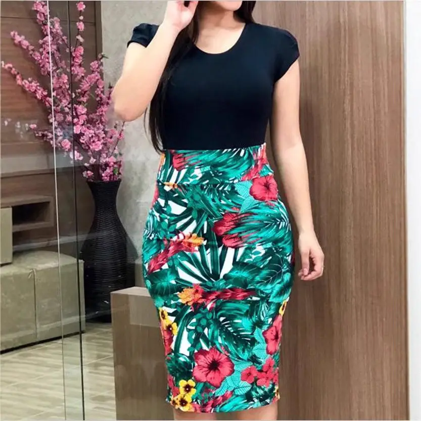 2026 Floral Bodycon Dress Plus Size Women Red White - Image 8