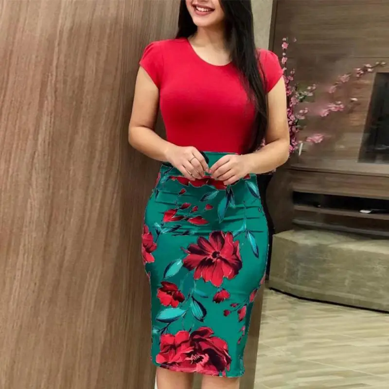 2026 Floral Bodycon Dress Plus Size Women Red White — feature 2