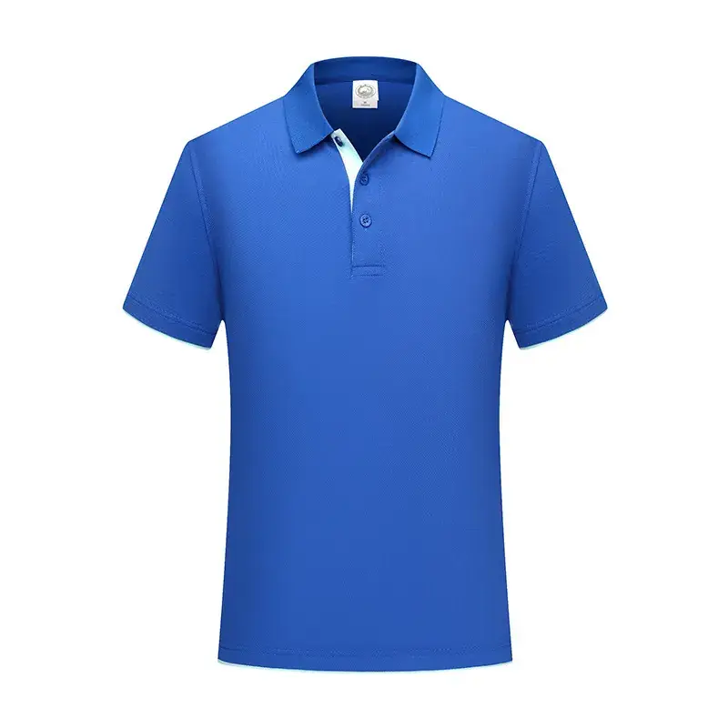 Men Blue Polo Shirt Short Sleeve Logo Print - Image 2