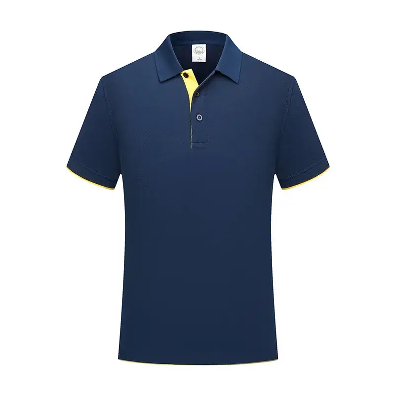 Men Blue Polo Shirt Short Sleeve Logo Print - Image 3