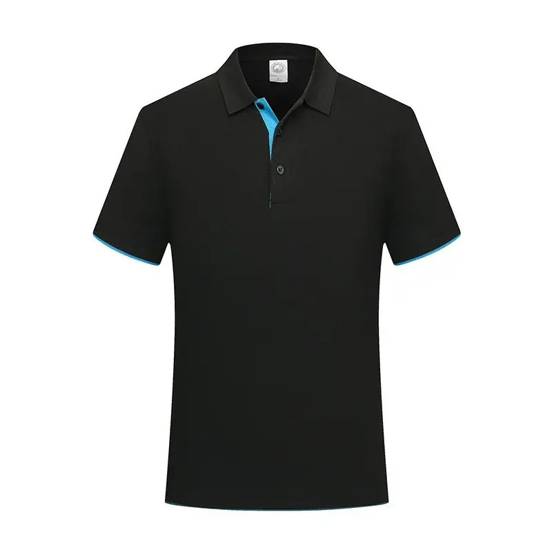 Men Blue Polo Shirt Short Sleeve Logo Print - Image 6
