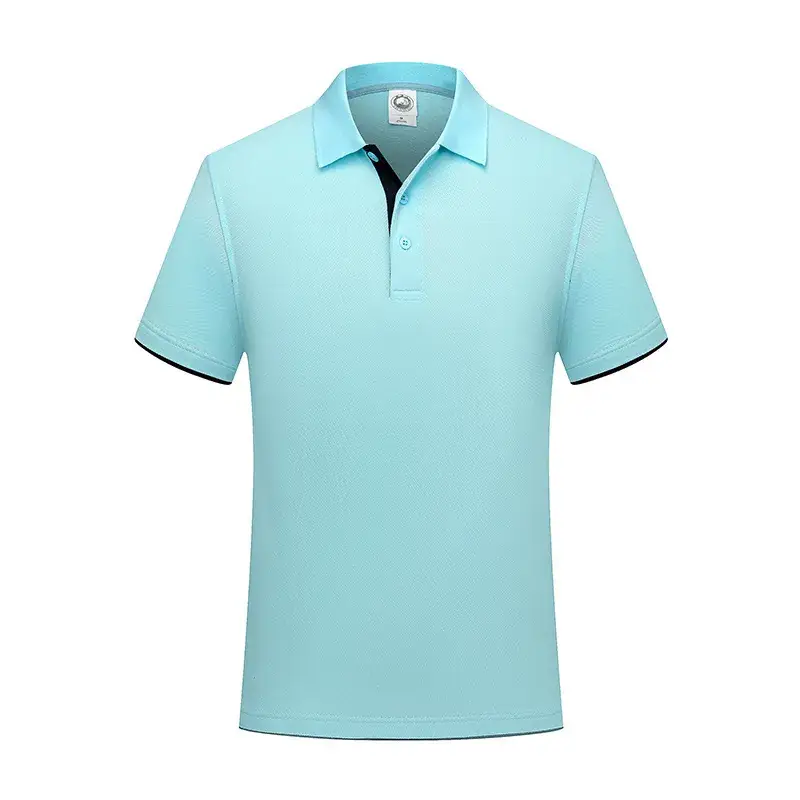 Men Blue Polo Shirt Short Sleeve Logo Print - Image 8