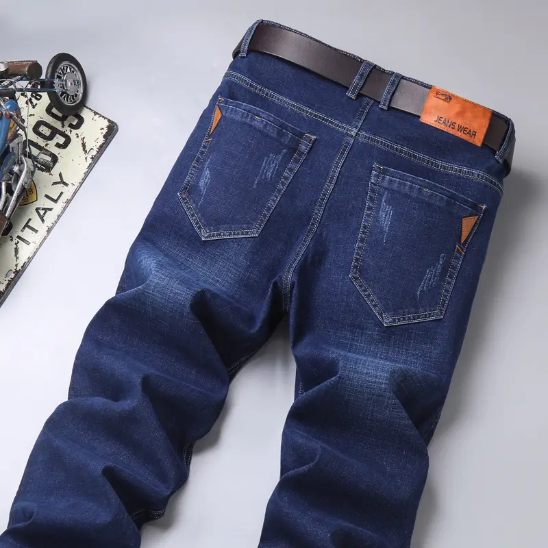Men's Blue Straight Elastic Jeans Summer High Quality - Image 12