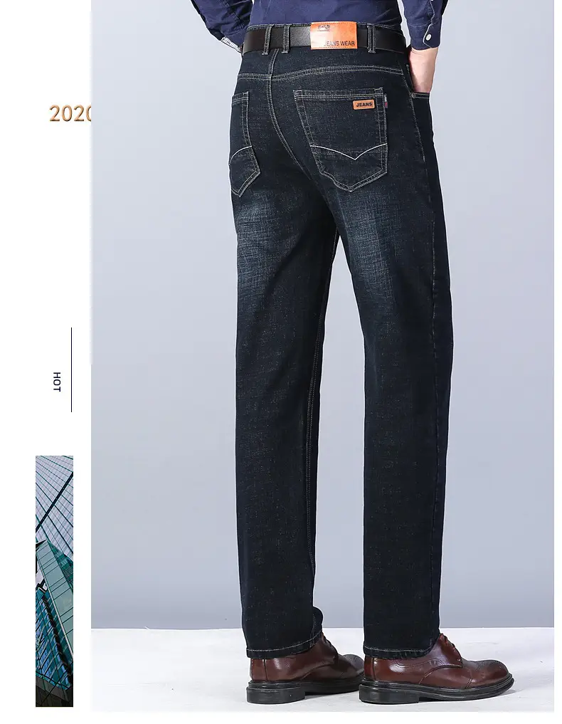 Men's Blue Straight Elastic Jeans Summer High Quality — feature 18