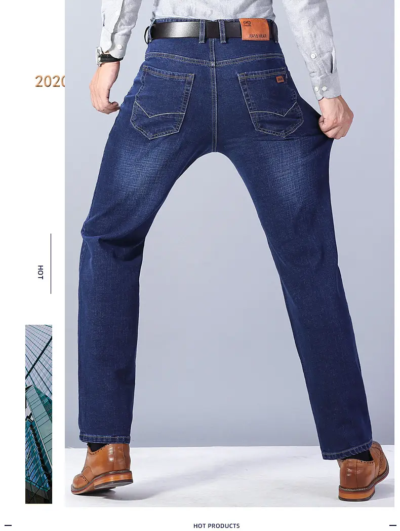 Men's Blue Straight Elastic Jeans Summer High Quality — feature 20