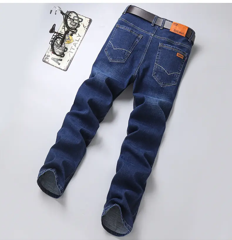 Men's Blue Straight Elastic Jeans Summer High Quality — feature 22