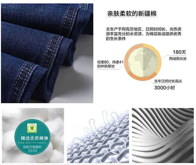 Men's Blue Straight Elastic Jeans Summer High Quality — feature 3