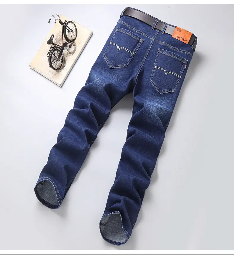 Men's Blue Straight Elastic Jeans Summer High Quality — feature 8