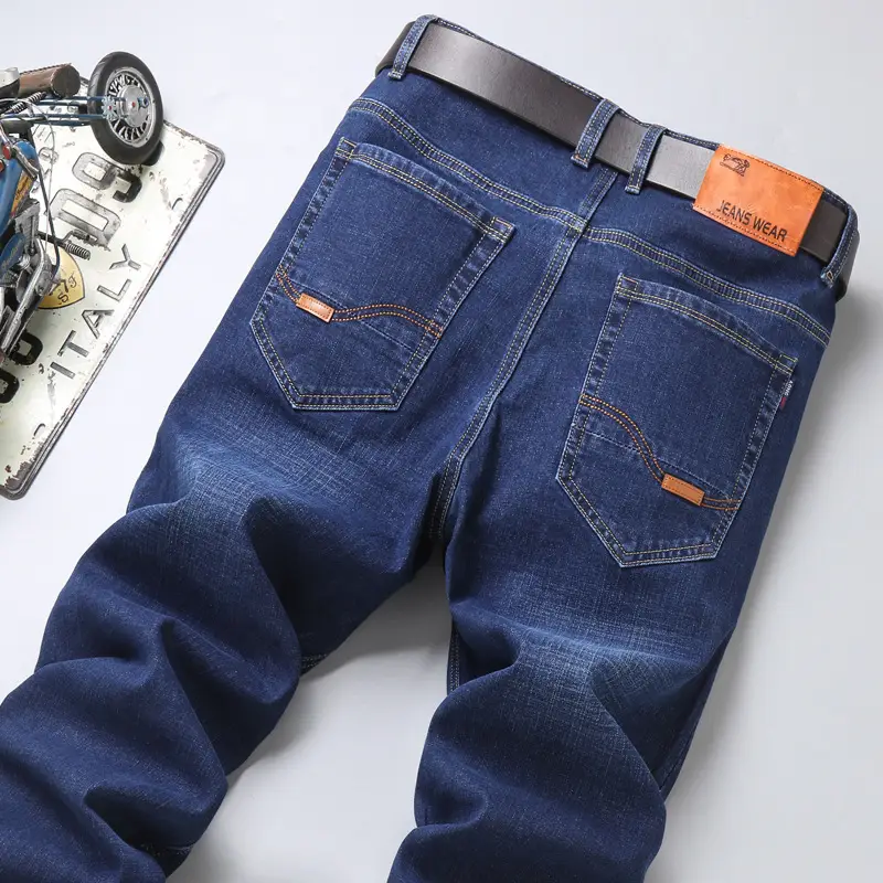 Men's Blue Straight Elastic Jeans Summer High Quality - Image 3
