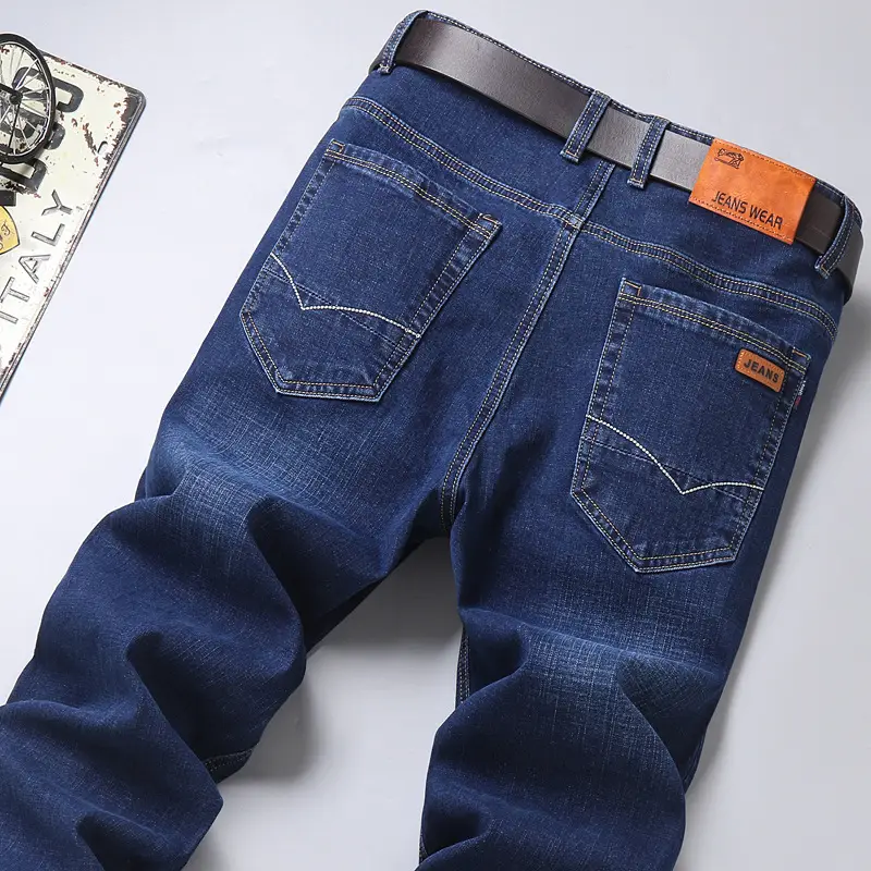 Men's Blue Straight Elastic Jeans Summer High Quality - Image 7