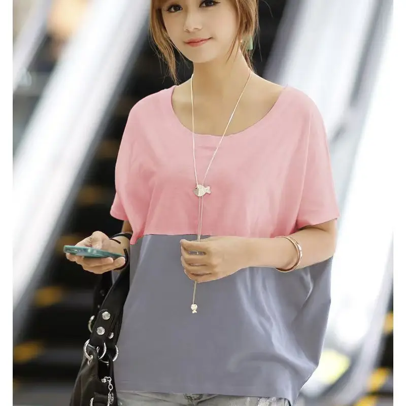 Korean Style Plus Size Loose Slimming T-Shirt Blue White