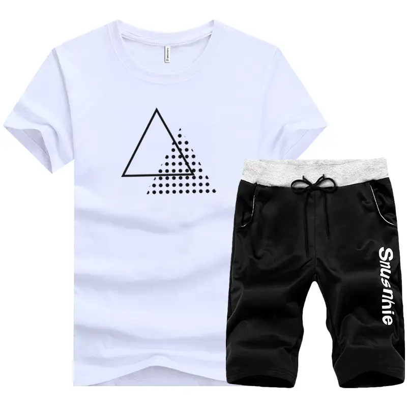 Men White Graphic T-Shirt Black Shorts Set Summer Casual - Image 4