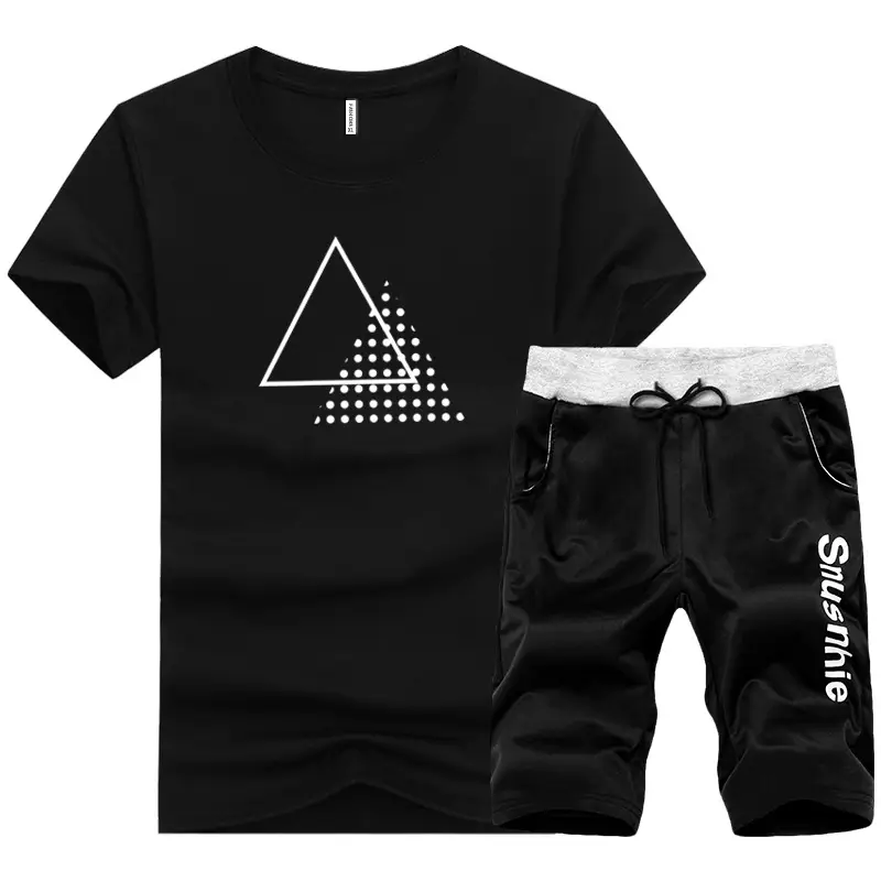 Men White Graphic T-Shirt Black Shorts Set Summer Casual - Image 2