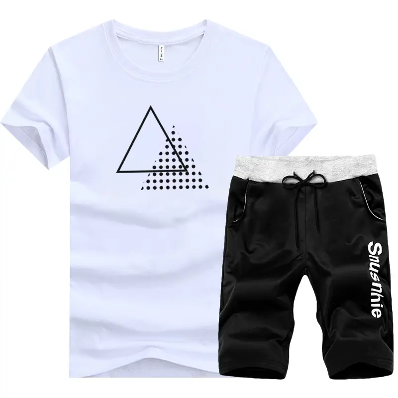 Men White Graphic T-Shirt Black Shorts Set Summer Casual - Image 5