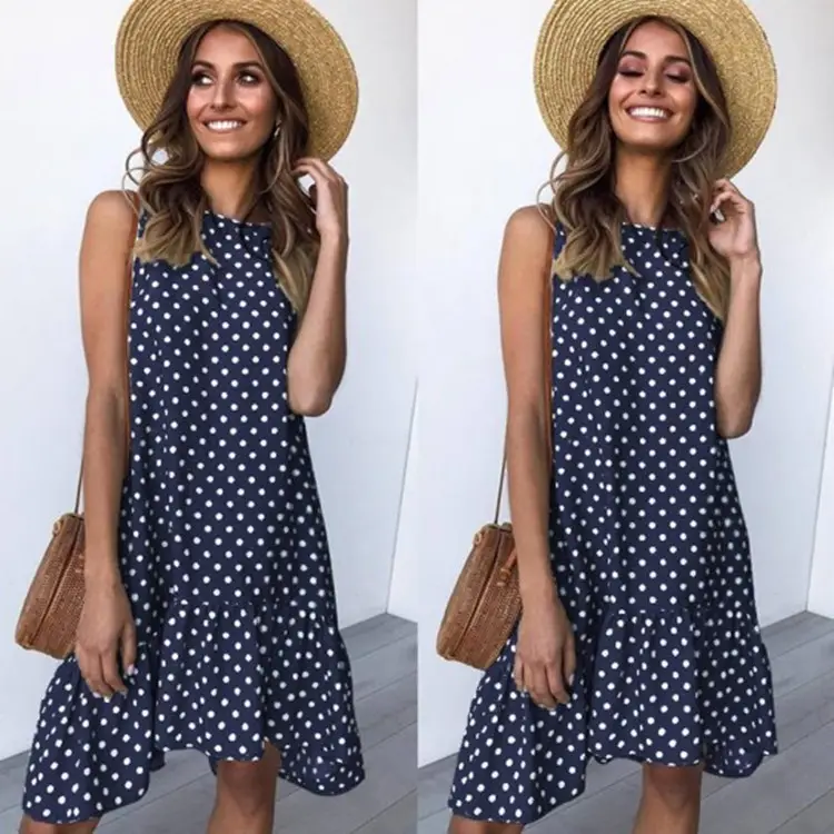 Women's Printed Wave Point Ruffled Dress Black 8"