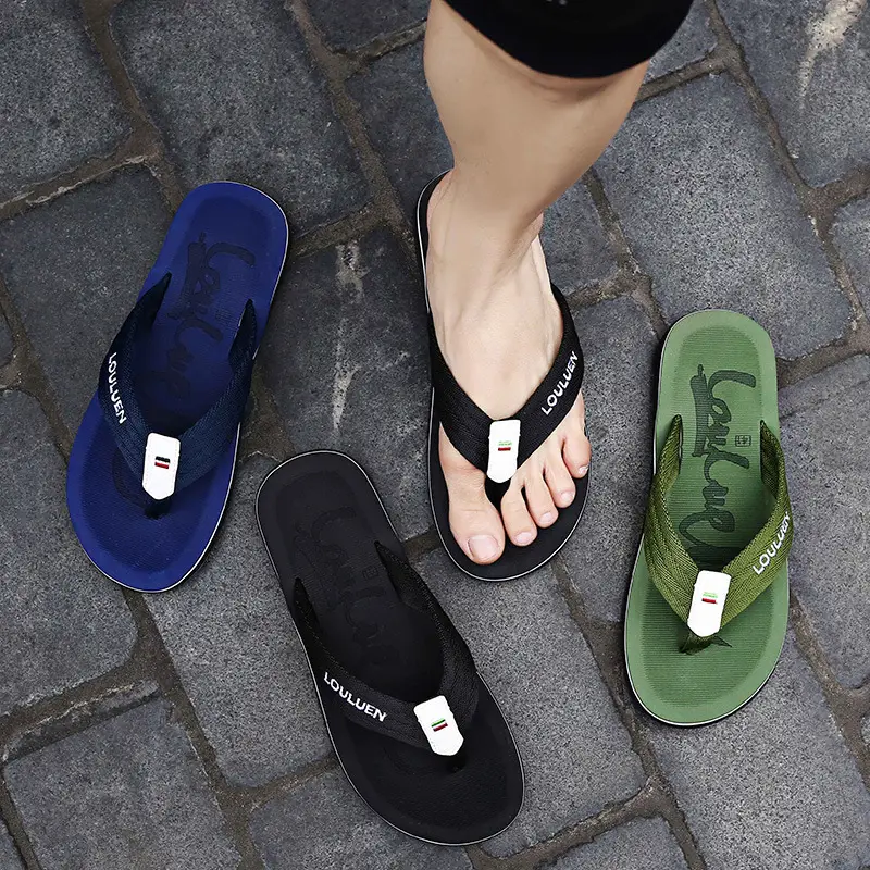 Men Beach Flip Flops Black Thick Sole Wholesale Summer