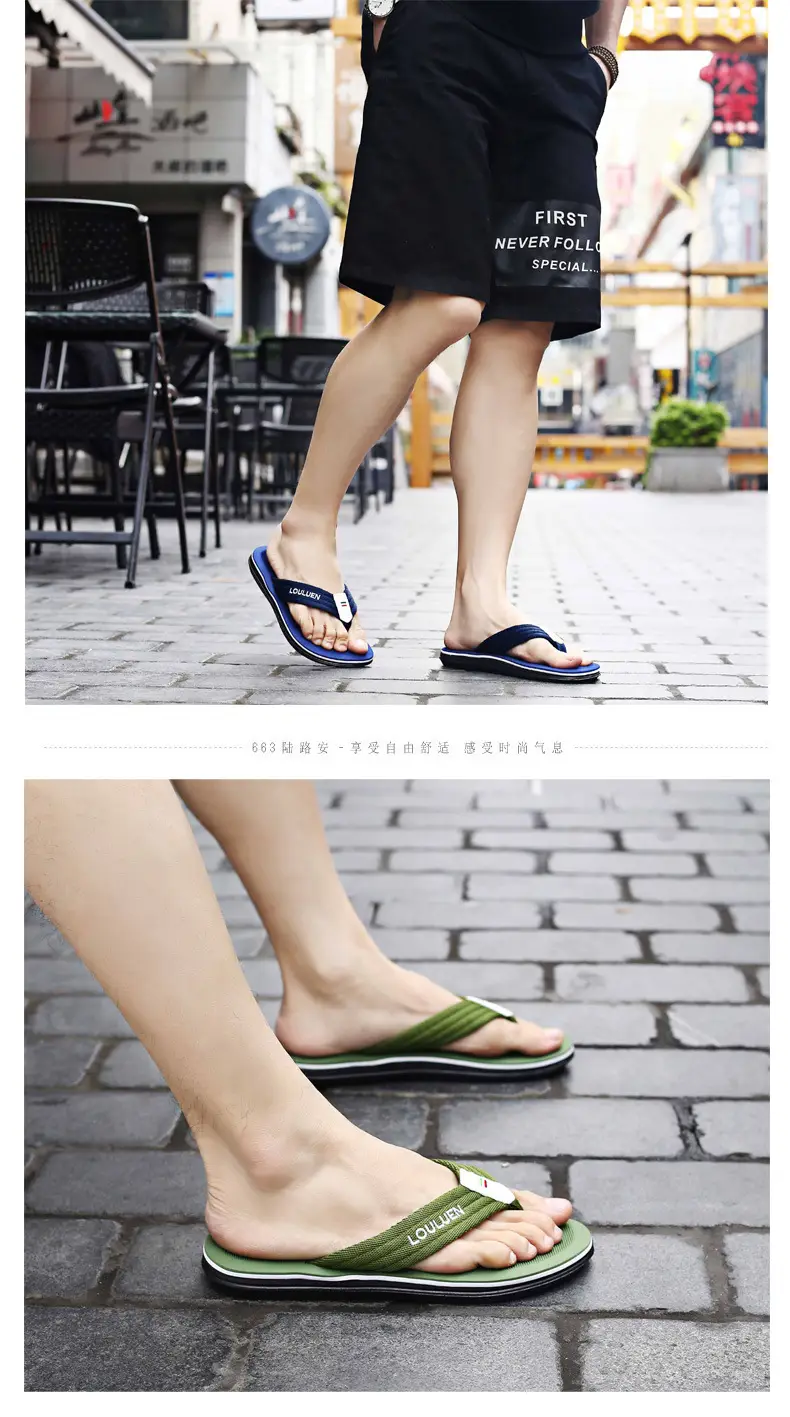 Men Beach Flip Flops Black Thick Sole Wholesale Summer — feature 10