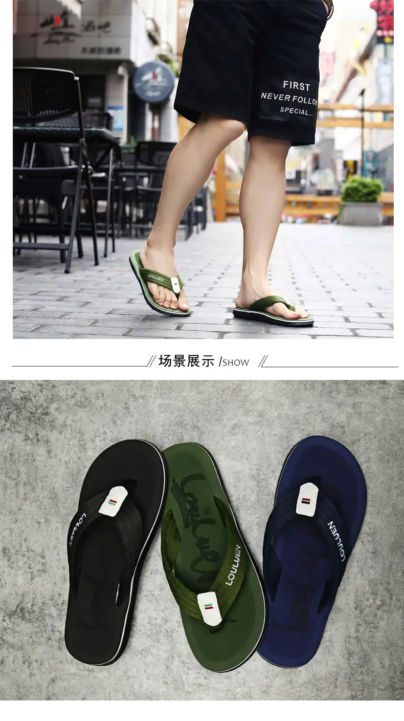 Men Beach Flip Flops Black Thick Sole Wholesale Summer — feature 11