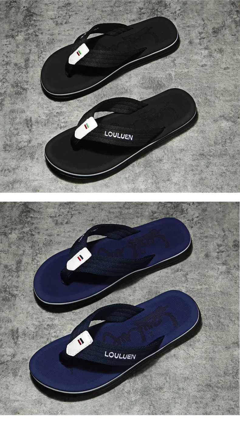 Men Beach Flip Flops Black Thick Sole Wholesale Summer — feature 12