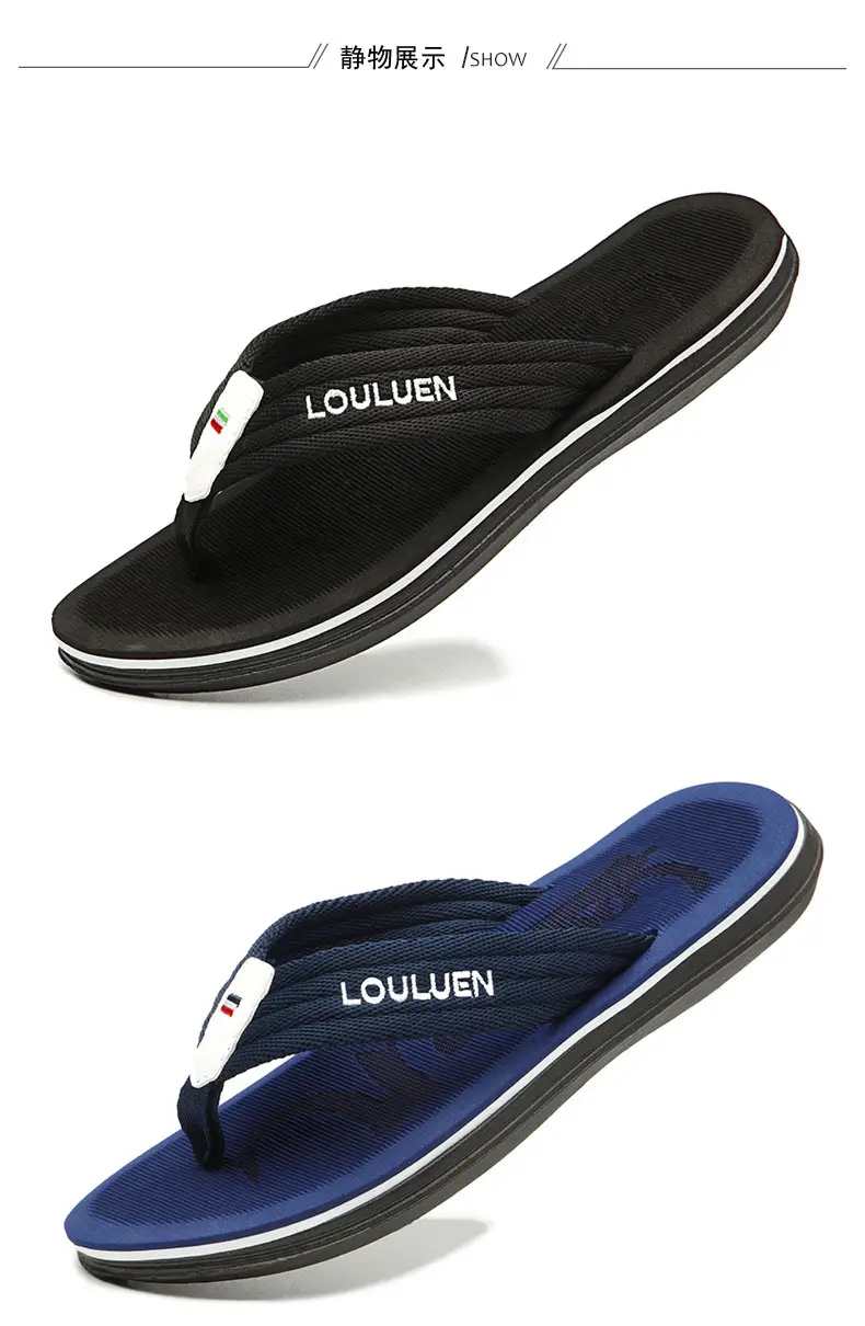 Men Beach Flip Flops Black Thick Sole Wholesale Summer — feature 5