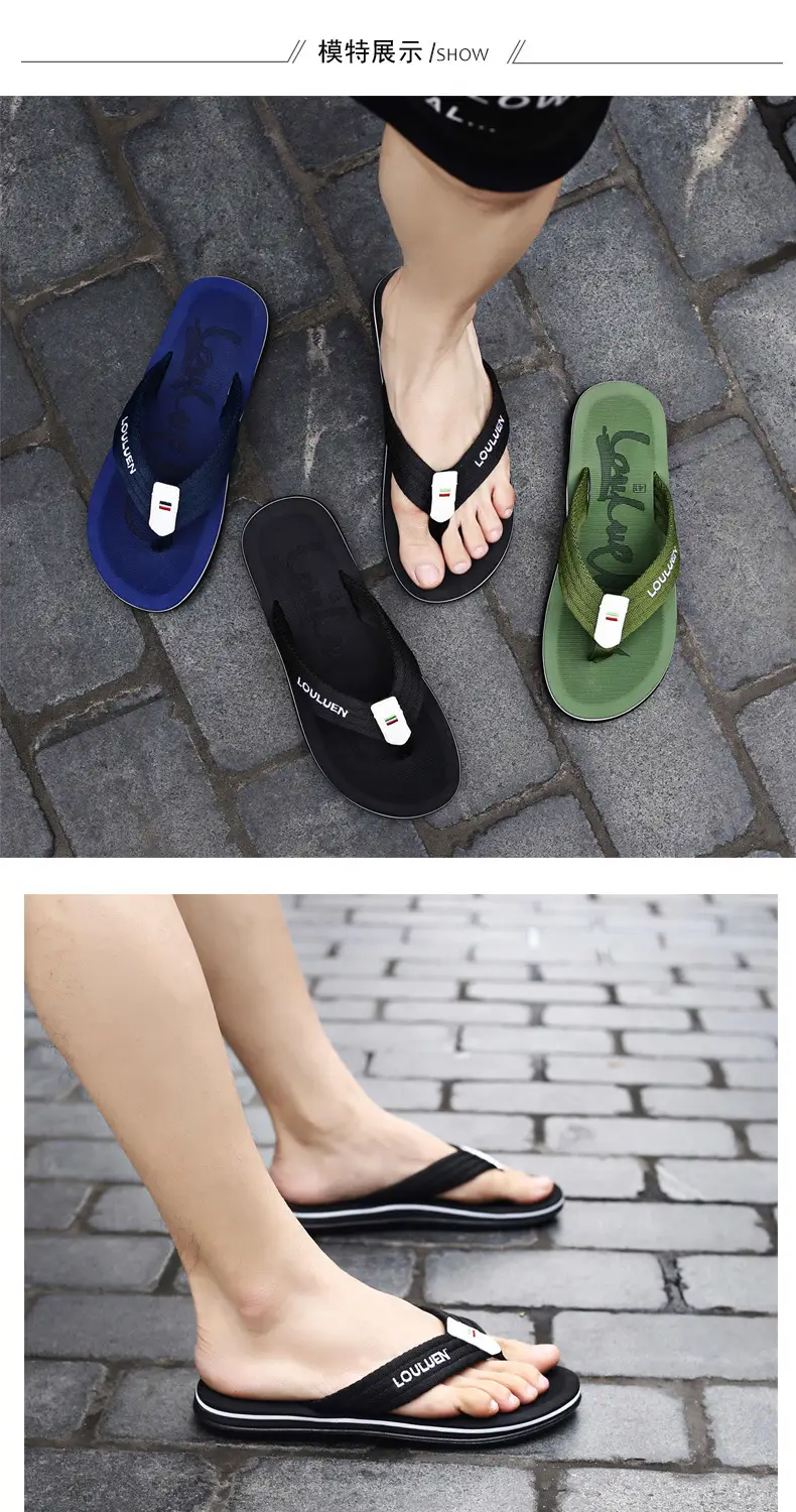 Men Beach Flip Flops Black Thick Sole Wholesale Summer — feature 8