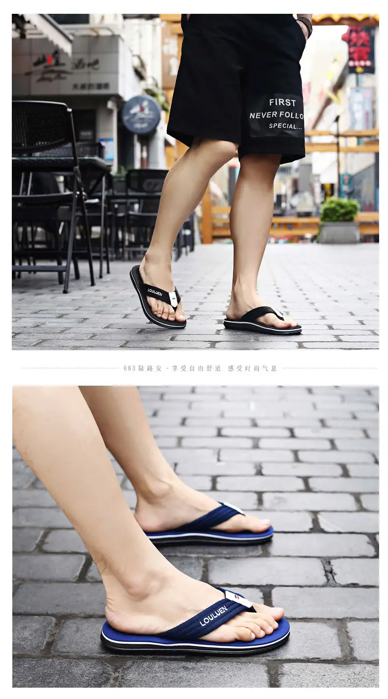 Men Beach Flip Flops Black Thick Sole Wholesale Summer — feature 9
