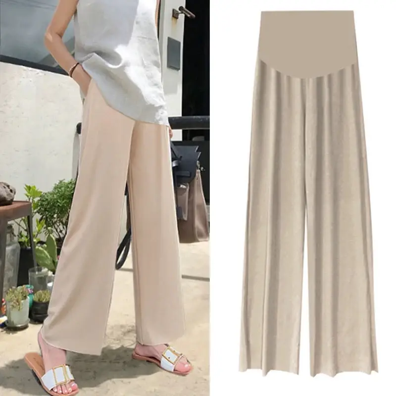 Women Wide Leg Pants Black Ice Silk Summer Maternity Wear