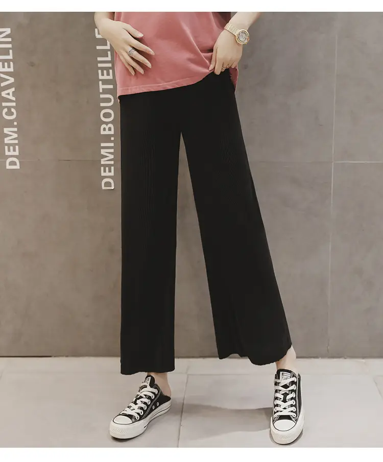 Women Wide Leg Pants Black Ice Silk Summer Maternity Wear — feature 16