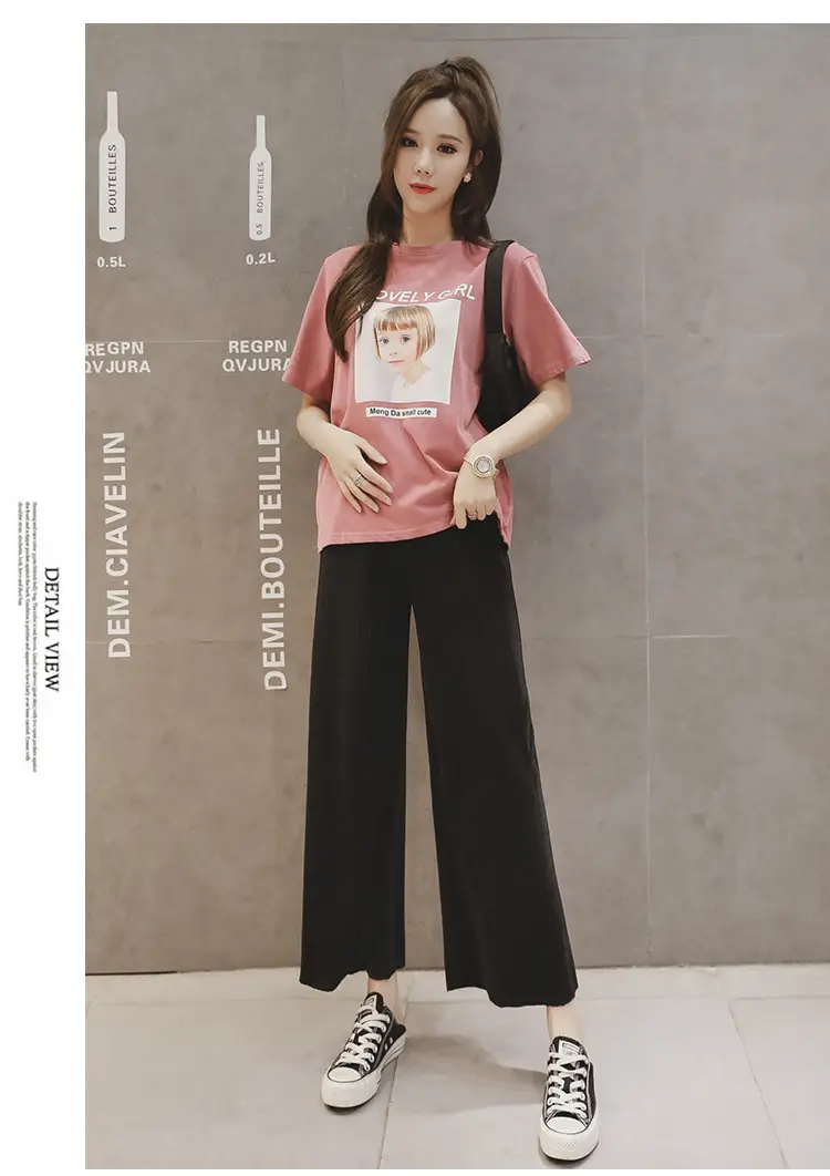 Women Wide Leg Pants Black Ice Silk Summer Maternity Wear — feature 17