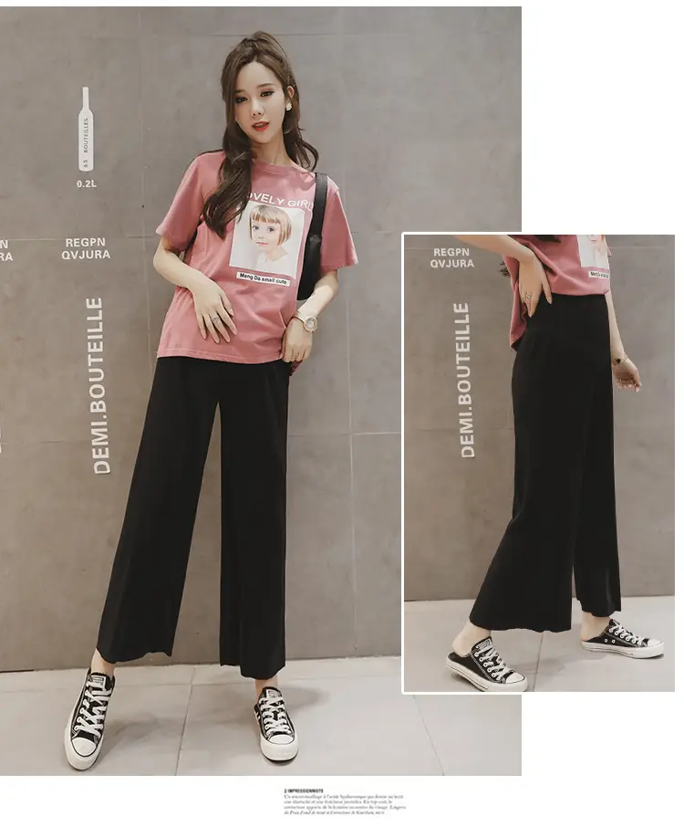Women Wide Leg Pants Black Ice Silk Summer Maternity Wear — feature 18