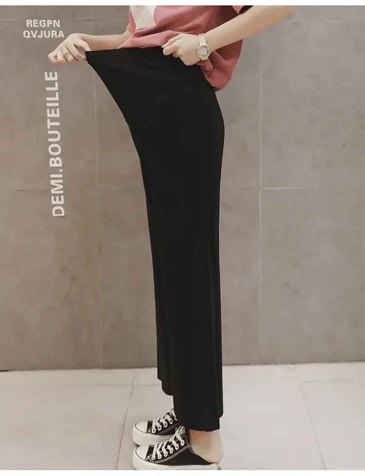 Women Wide Leg Pants Black Ice Silk Summer Maternity Wear — feature 21