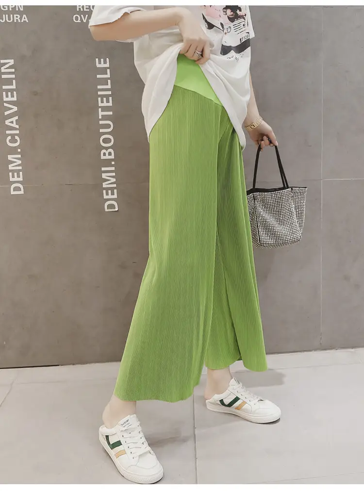 Women Wide Leg Pants Black Ice Silk Summer Maternity Wear — feature 23