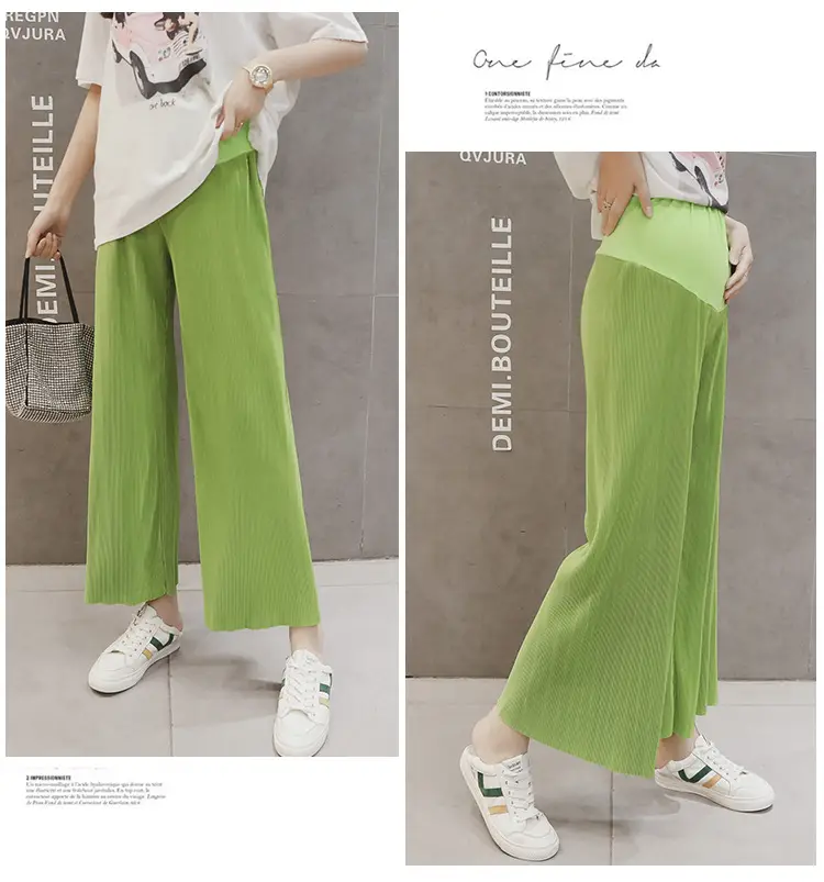 Women Wide Leg Pants Black Ice Silk Summer Maternity Wear — feature 24