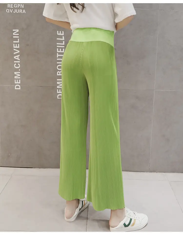 Women Wide Leg Pants Black Ice Silk Summer Maternity Wear — feature 25