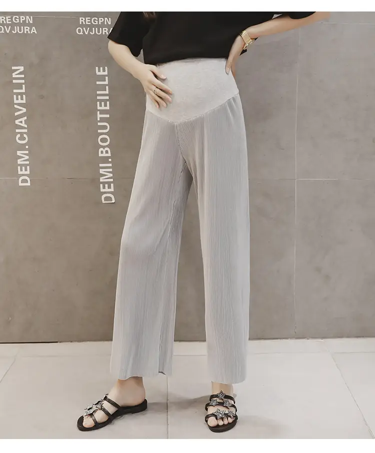 Women Wide Leg Pants Black Ice Silk Summer Maternity Wear — feature 26