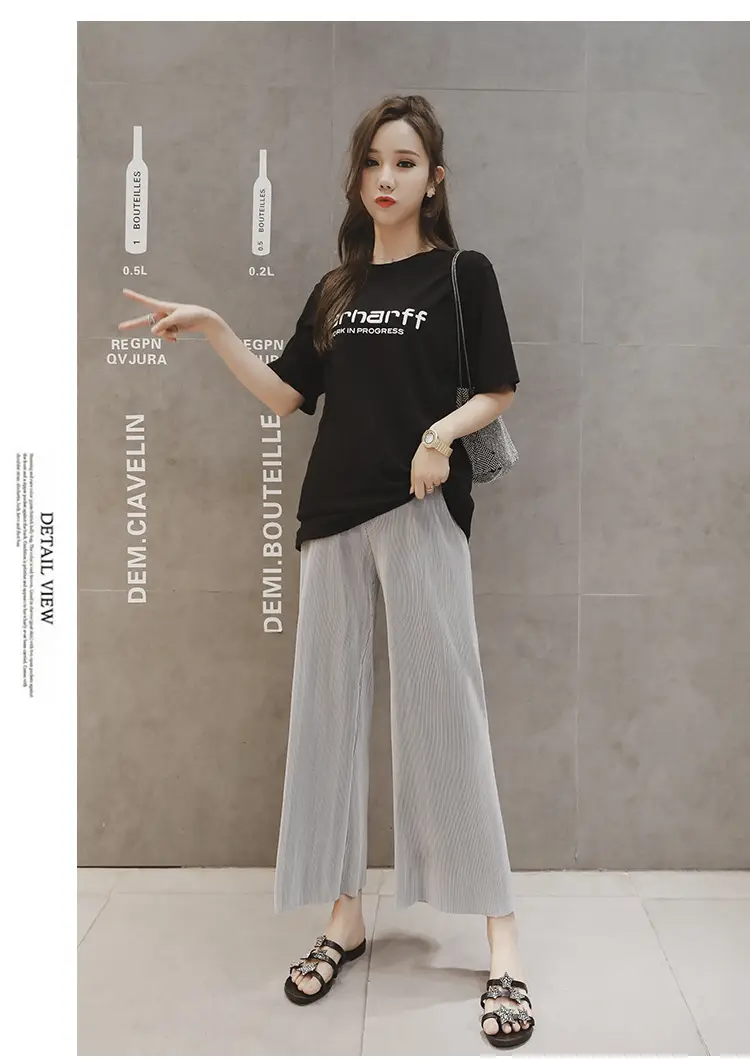 Women Wide Leg Pants Black Ice Silk Summer Maternity Wear — feature 27