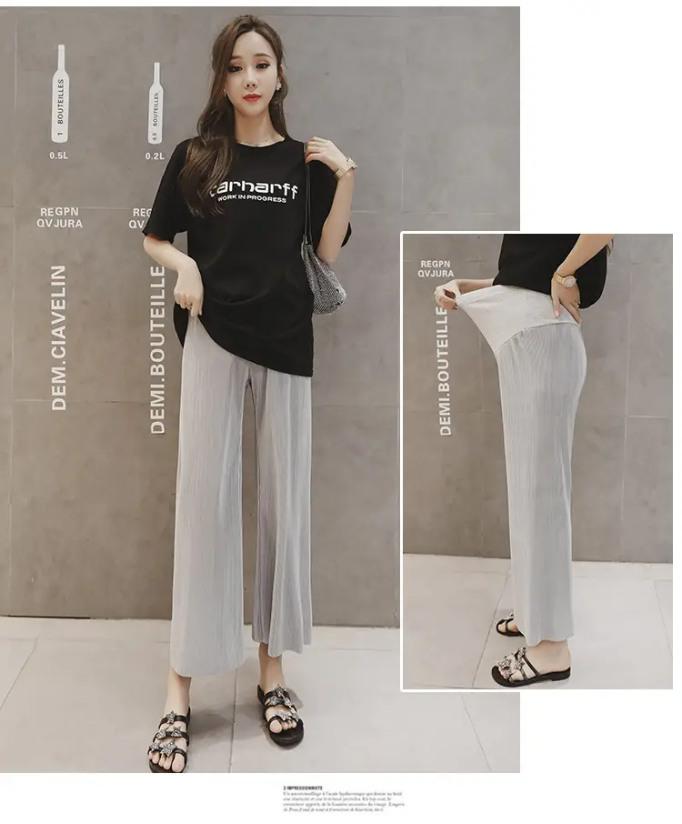 Women Wide Leg Pants Black Ice Silk Summer Maternity Wear — feature 28