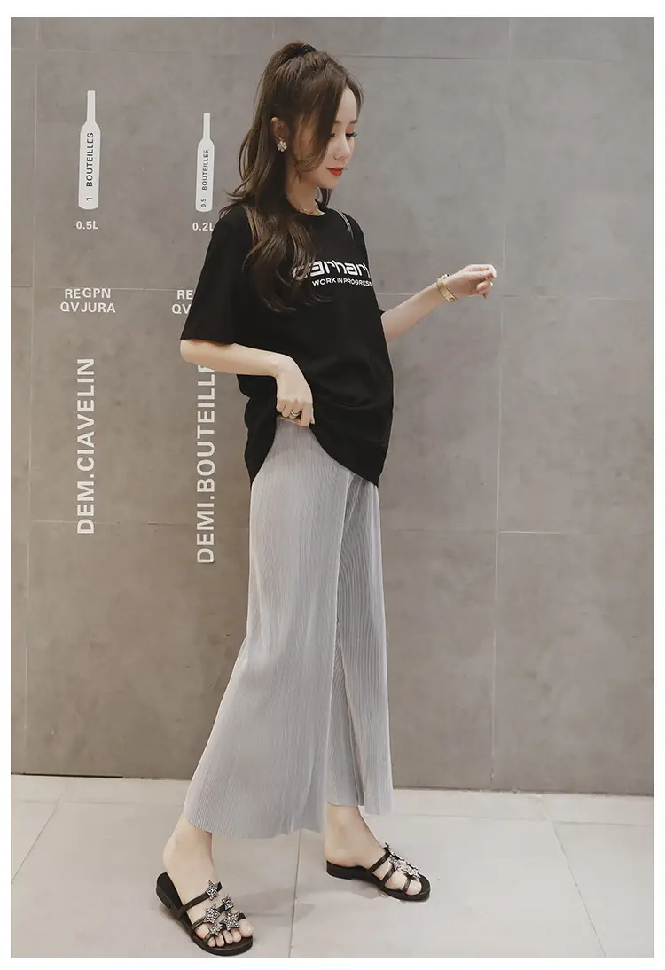 Women Wide Leg Pants Black Ice Silk Summer Maternity Wear — feature 29