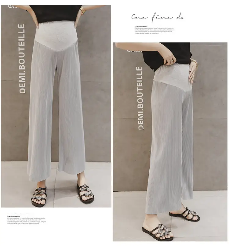 Women Wide Leg Pants Black Ice Silk Summer Maternity Wear — feature 30