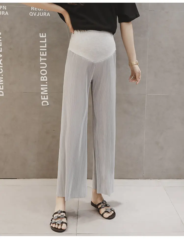 Women Wide Leg Pants Black Ice Silk Summer Maternity Wear — feature 31