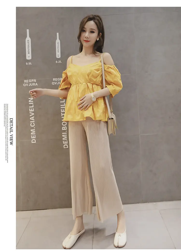 Women Wide Leg Pants Black Ice Silk Summer Maternity Wear — feature 32