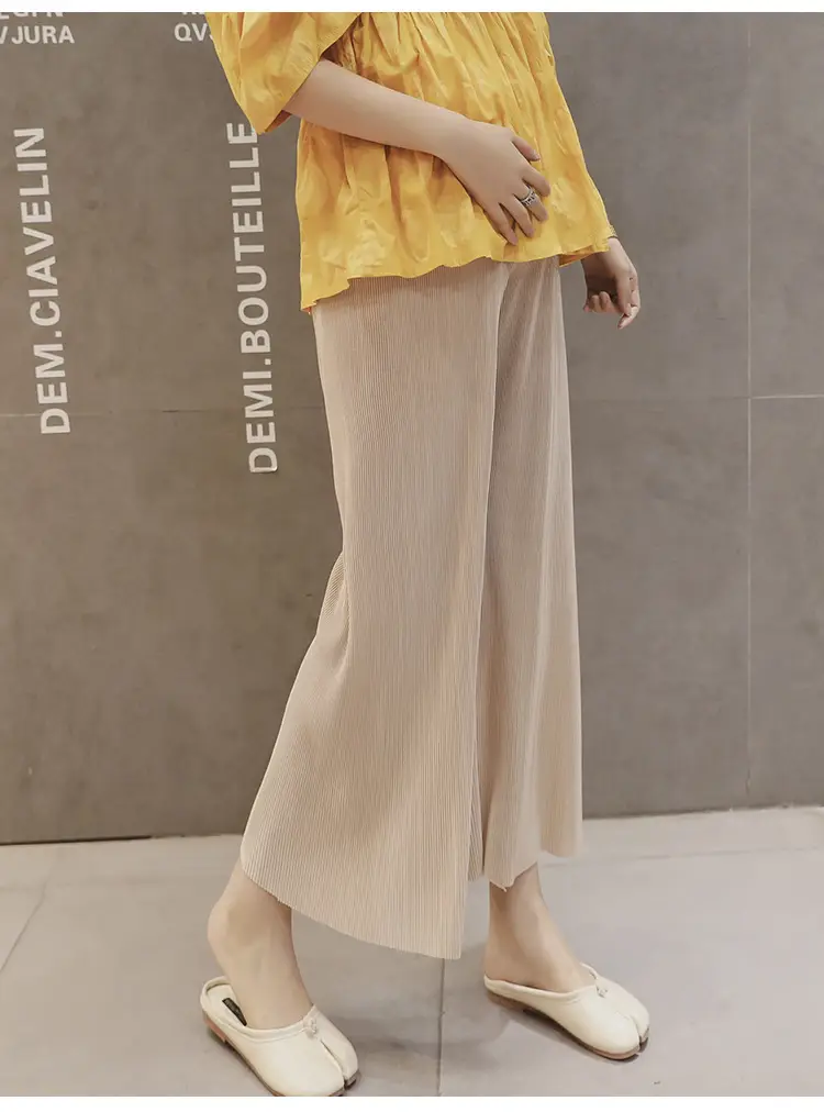 Women Wide Leg Pants Black Ice Silk Summer Maternity Wear — feature 33