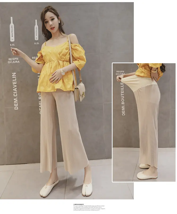 Women Wide Leg Pants Black Ice Silk Summer Maternity Wear — feature 34