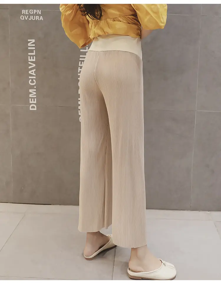 Women Wide Leg Pants Black Ice Silk Summer Maternity Wear — feature 36