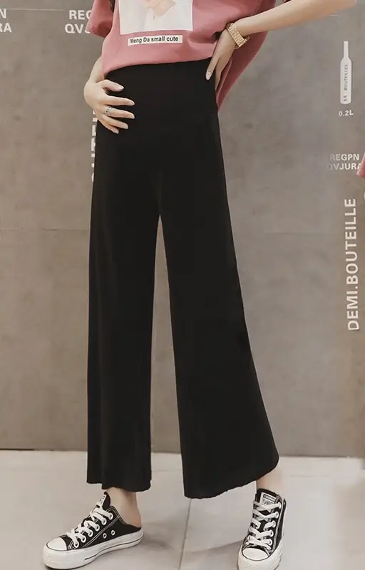 Women Wide Leg Pants Black Ice Silk Summer Maternity Wear