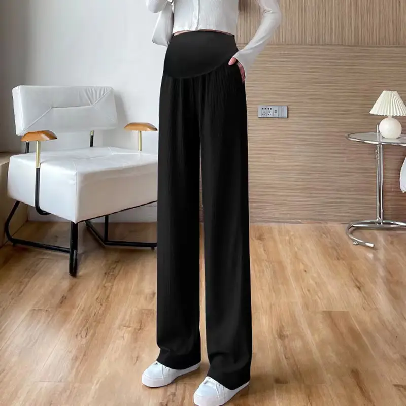 Women Wide Leg Pants Black Ice Silk Summer Maternity Wear